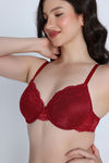 Zivame Dreamcatcher Padded Regular Wired 3/4th Coverage Lace Bra - Red Dahlia — thumbnail 5